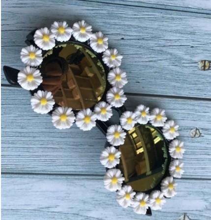 2019 M16 Gorgeous Women Sunglasses Crystal Diamond Handmade Round Eyewear UV400 Mirror Lens Flower Design Summer Sun Glasses