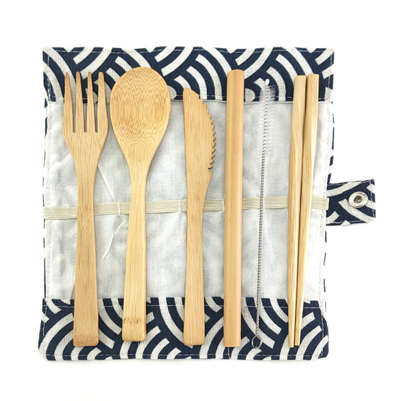 Bamboo Cutlery Set Travel Cutlery Set Eco Friendly Flatware Set Knife, Fork, Spoon and Straw Wooden Cutlery Set Camping Cutlery