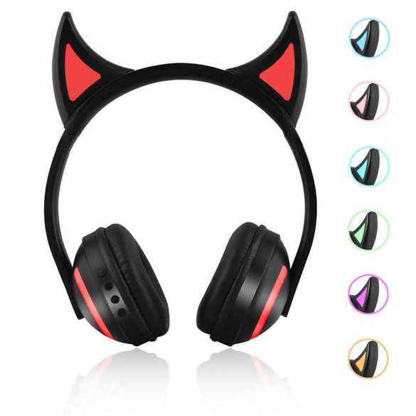 JINSERTA Wireless Bluetooth Cat Ear Headphones Seven kinds LED light Flashing Glowing Cosplay Fancy Cat Earphone gifts