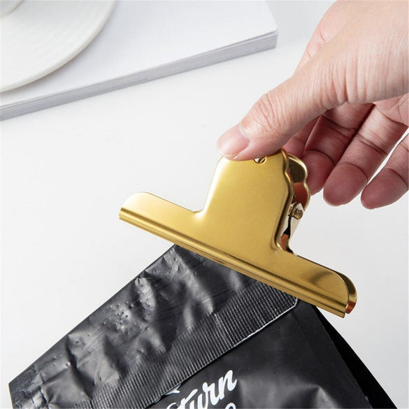 1PC Nordic Stainless Steel Large Sealing Clip Luxury Gold Rose Gold Metal Clips Paper Documents Binder Clip Tickets Photo Clamps