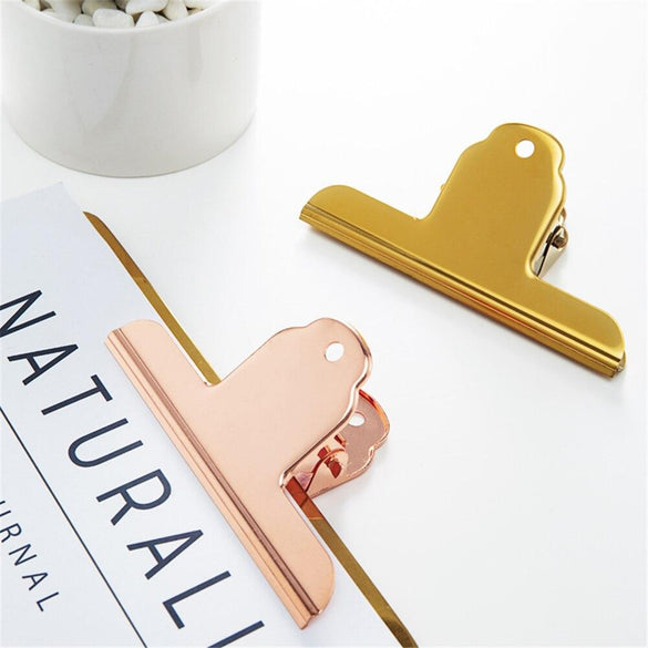 1PC Nordic Stainless Steel Large Sealing Clip Luxury Gold Rose Gold Metal Clips Paper Documents Binder Clip Tickets Photo Clamps