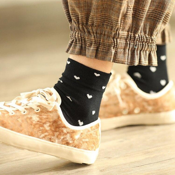 Adult Size Soft Red Hearts Short Socks Loyal Royal Lady Silken Pure True Love Rib Patterning Mecerized Cotton Spring 2020 New