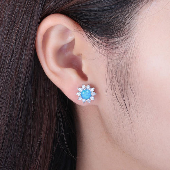 CiNily Sunflowers Opal Stud Earrings Silver Plated Fashion Jewelry Earring for Girl Jewelry Summer Daisy Opal Earring Gift