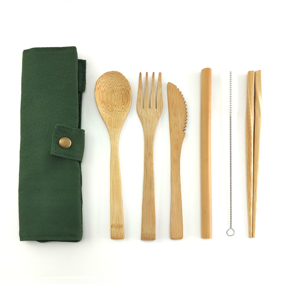 Bamboo Cutlery Set Travel Cutlery Set Eco Friendly Flatware Set Knife, Fork, Spoon and Straw Wooden Cutlery Set Camping Cutlery