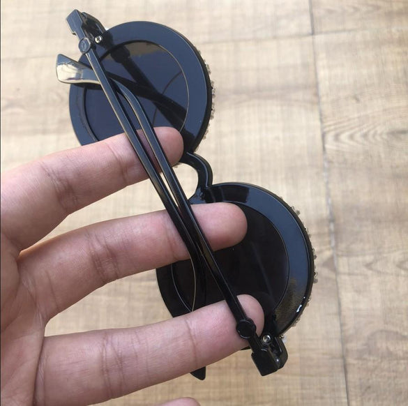 2019 M16 Gorgeous Women Sunglasses Crystal Diamond Handmade Round Eyewear UV400 Mirror Lens Flower Design Summer Sun Glasses