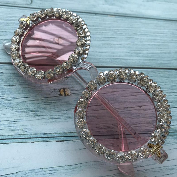 2019 M16 Gorgeous Women Sunglasses Crystal Diamond Handmade Round Eyewear UV400 Mirror Lens Flower Design Summer Sun Glasses