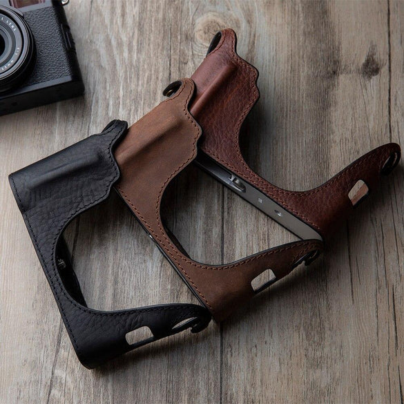 Handmade Genuine Leather Camera Case For FujiFilm X100F Fuji x100f X100-F Camera Half Bag Body Cover Open battery