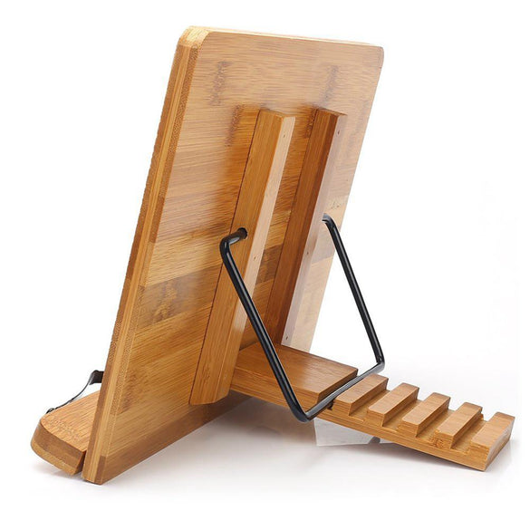 Adjustable Reading Rest Tablet Cook Home Study Room Book Holder Foldable Cookbook Stand Pages Fixed Kitchen Natural Bamboo