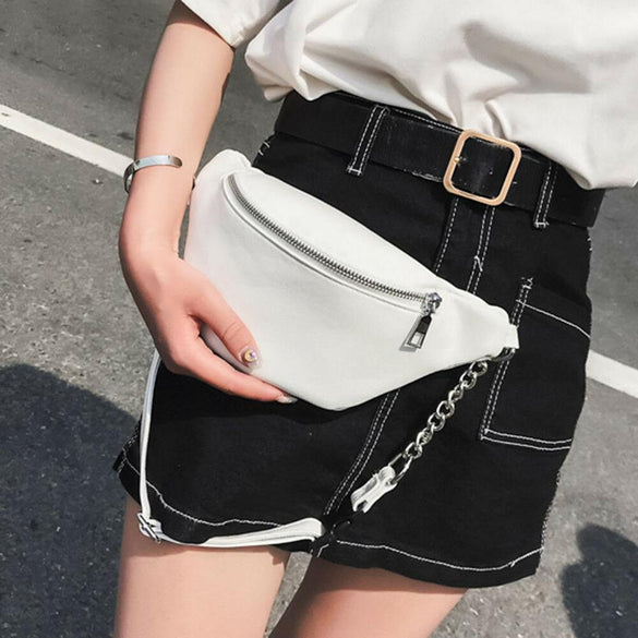2020 Womens Waist Bag Fanny Pack PU Bag Belt Purse Small Purse Phone Key Pouch White Black Waist Packs