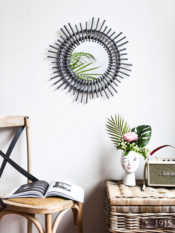 rattan makeup mirror creative art decorative round mirror people bathroom living room wall hanging mirror large