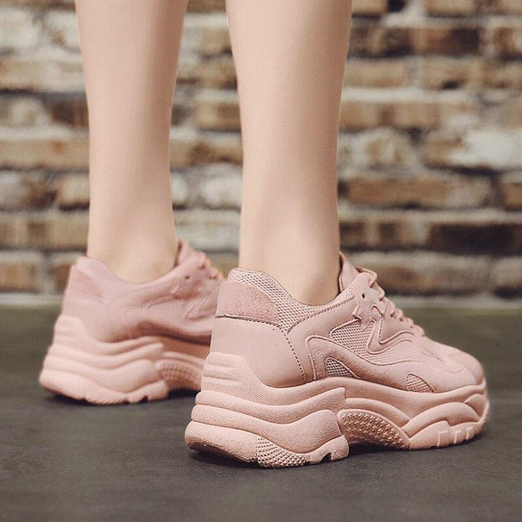 Women's Chunky Sneakers 2019 Fashion Women Platform Shoes Lace Up Pink Vulcanize Shoes Womens Female Trainers Dad Shoes