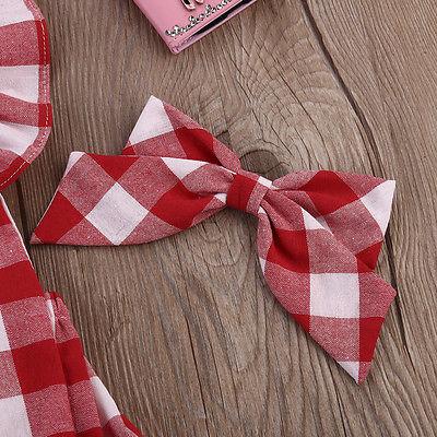 New Fashion British Style Red Plaid Baby Girls Bodysuit Jumpsuit Plaid Back Cross Short Sleeve Baby Girls Clothes Red 0-18M