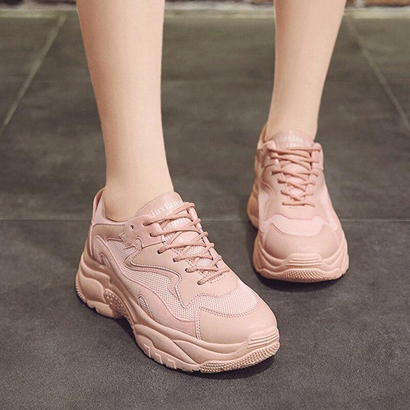 Women's Chunky Sneakers 2019 Fashion Women Platform Shoes Lace Up Pink Vulcanize Shoes Womens Female Trainers Dad Shoes