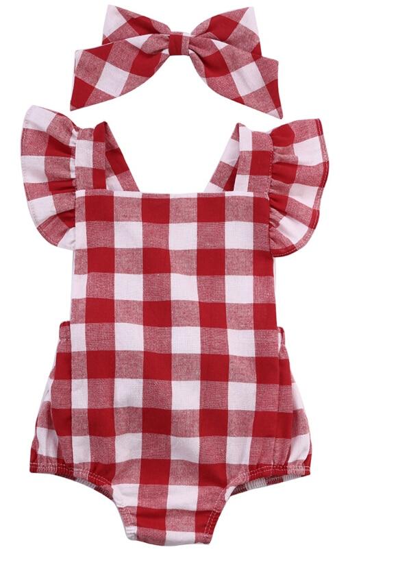 Baby girls red plaid jumpsuit