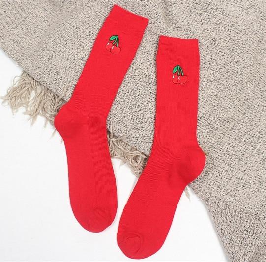 Cute Cartoon Fruit Print Avocado Banana Cherry Peach Girls Kawaii Socks meias Korean Harajuku Embroidery Pile Heap Funny Socks