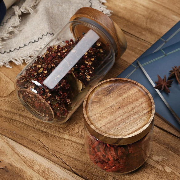 350/650/950ml/1250ml/1550ml Bamboo Lid Glass Airtight Canister Storage Bottles Jars Grains Tea Leaf Coffee Beans Candy Food Jar