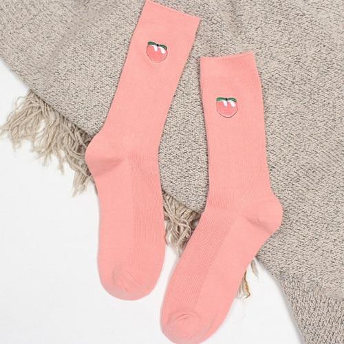 Cute Cartoon Fruit Print Avocado Banana Cherry Peach Girls Kawaii Socks meias Korean Harajuku Embroidery Pile Heap Funny Socks