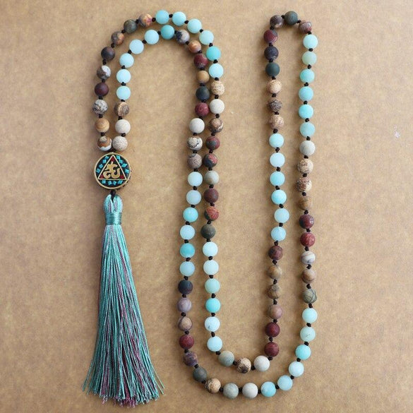 EDOTHALIA Matte Natural Stone 108 Beads Necklaces For Women Female Payer Regious Nepal Pendant Long Mala Necklace Jewelry