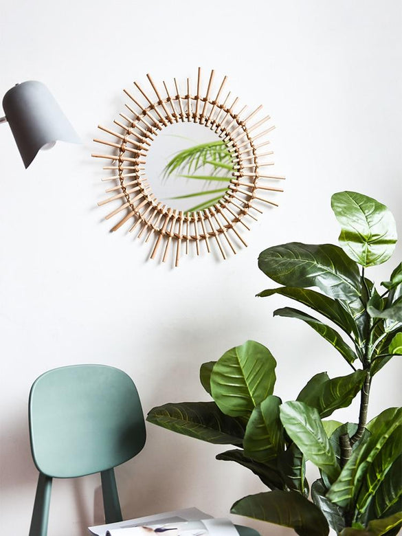 rattan makeup mirror creative art decorative round mirror people bathroom living room wall hanging mirror large