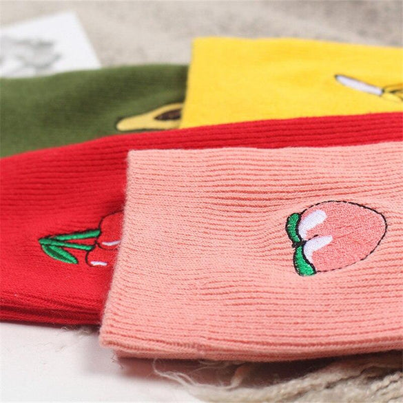 Cute Cartoon Fruit Print Avocado Banana Cherry Peach Girls Kawaii Socks meias Korean Harajuku Embroidery Pile Heap Funny Socks