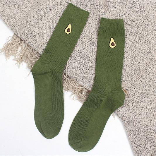 Cute Cartoon Fruit Print Avocado Banana Cherry Peach Girls Kawaii Socks meias Korean Harajuku Embroidery Pile Heap Funny Socks