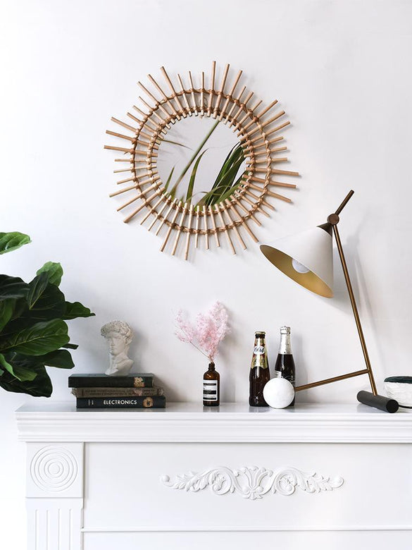 rattan makeup mirror creative art decorative round mirror people bathroom living room wall hanging mirror large