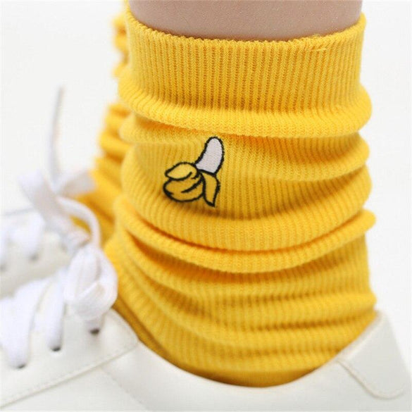 Cute Cartoon Fruit Print Avocado Banana Cherry Peach Girls Kawaii Socks meias Korean Harajuku Embroidery Pile Heap Funny Socks