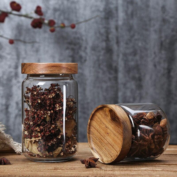 350/650/950ml/1250ml/1550ml Bamboo Lid Glass Airtight Canister Storage Bottles Jars Grains Tea Leaf Coffee Beans Candy Food Jar