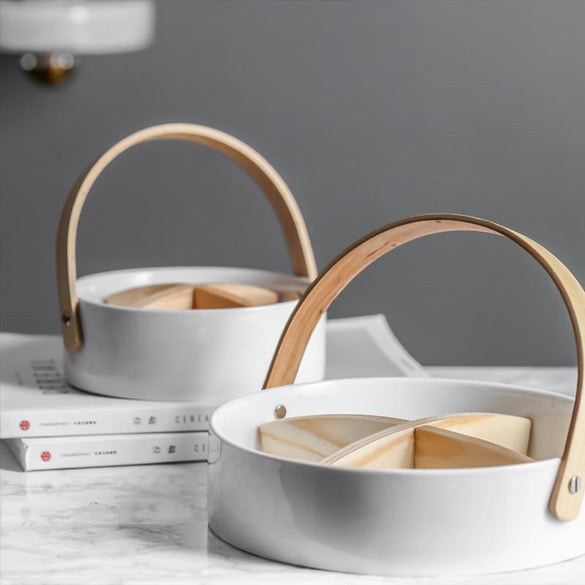 Simple Ceramic Four-grid Storage Tray With Hold Detachable Scandinavia Food Candy Jewelry Storage Plate Home Decor Organizer