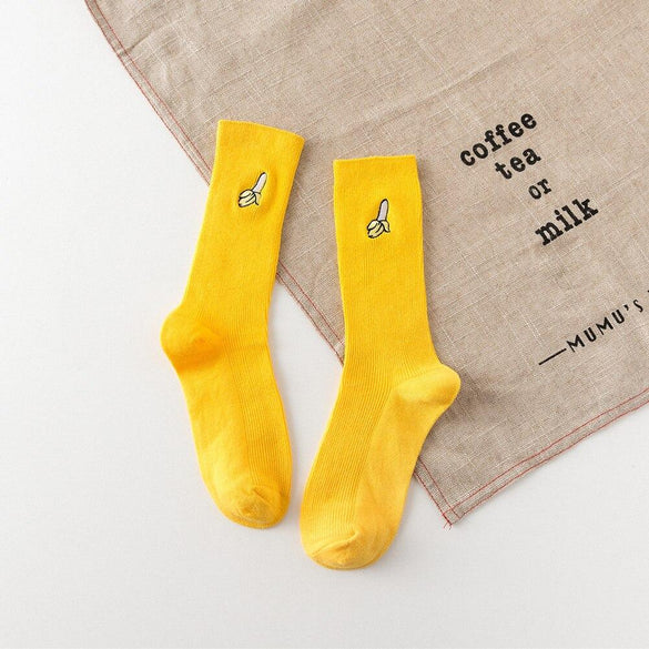 Cute Cartoon Fruit Print Avocado Banana Cherry Peach Girls Kawaii Socks meias Korean Harajuku Embroidery Pile Heap Funny Socks