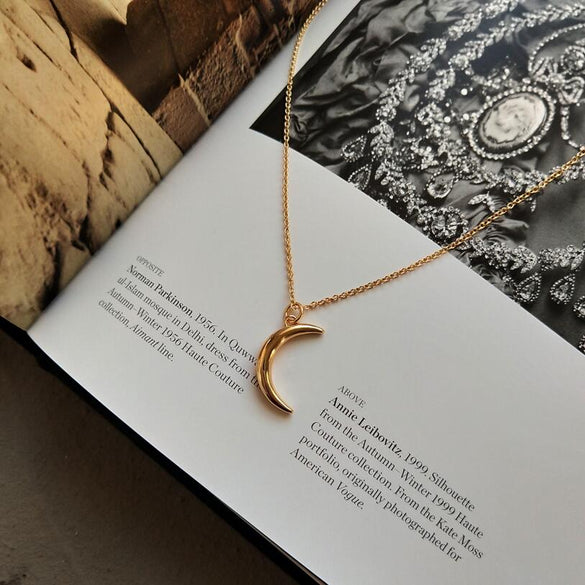 Hot Sale Silver Delicate Moon Pendant Necklace Women Curved Moon horn 925 Sterling Silver Moon Necklace Jewelry Birthday Gift