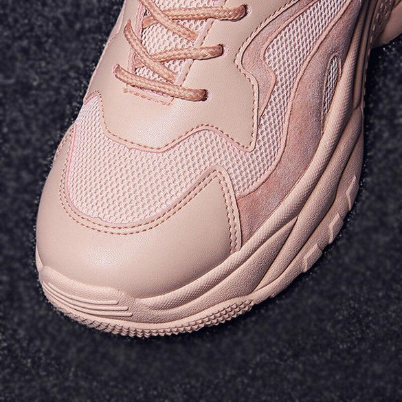 Women's Chunky Sneakers 2019 Fashion Women Platform Shoes Lace Up Pink Vulcanize Shoes Womens Female Trainers Dad Shoes
