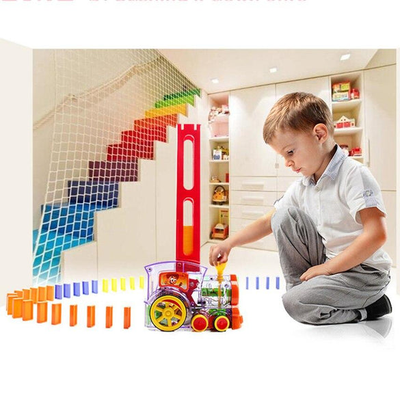 60pcs Electric Domino Car Train Vehicle Model Automatic Set Up Colorful Plastic Dominoes Toys Christmas Gift Game for Boy Kid
