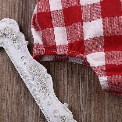 New Fashion British Style Red Plaid Baby Girls Bodysuit Jumpsuit Plaid Back Cross Short Sleeve Baby Girls Clothes Red 0-18M