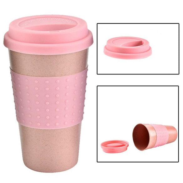 1PC  Water Bottle For Outdoor Camping Hiking Picnic Portable Wheat Straw Plastic Coffee Cups Travel Coffee Mug With Lid