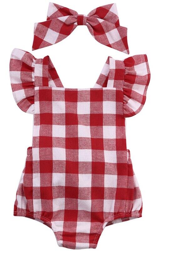Baby girls red plaid jumpsuit