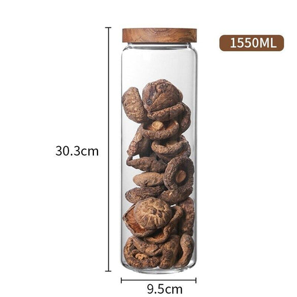 350/650/950ml/1250ml/1550ml Bamboo Lid Glass Airtight Canister Storage Bottles Jars Grains Tea Leaf Coffee Beans Candy Food Jar