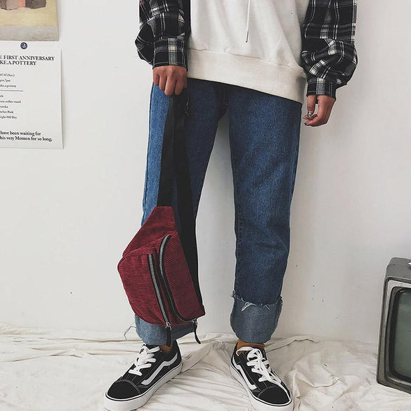 Canvas Waist Bag Unisex Zipper Chest Bag Street Sport Casuale Fanny Pack Girl Boy Waist Belt Bags Fashion Phone Waist Pack  B90