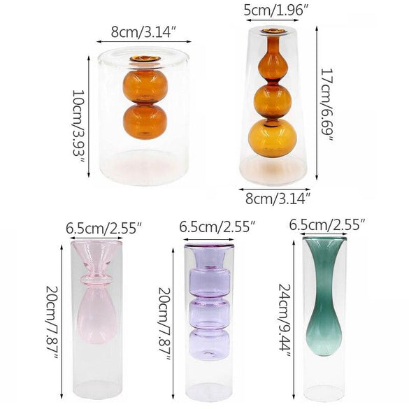 Strongwell Nordic Double-Layer Stained Glass Vase Hydroponic Flower Vase Home Decoration Christmas Gift Wedding Desk Decoration