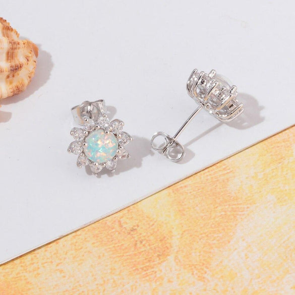 CiNily Sunflowers Opal Stud Earrings Silver Plated Fashion Jewelry Earring for Girl Jewelry Summer Daisy Opal Earring Gift