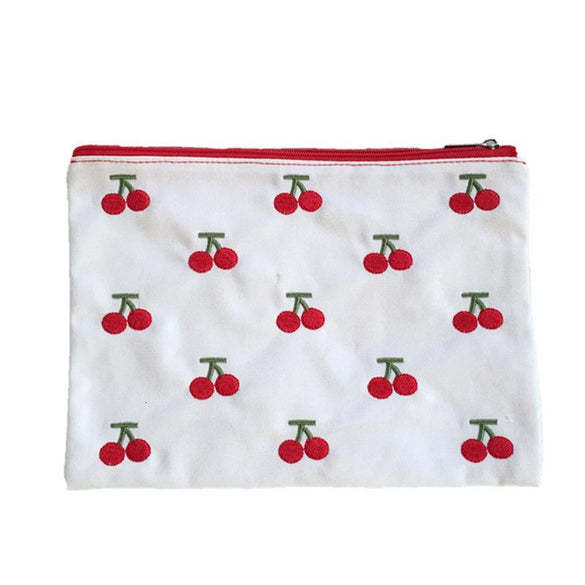 SIXONE INS Canvas Cherry Embroidery Pencil Case Cosmetic Bag Korean Kawaii Storage Bag Concise Cute Student Пенал Stationery