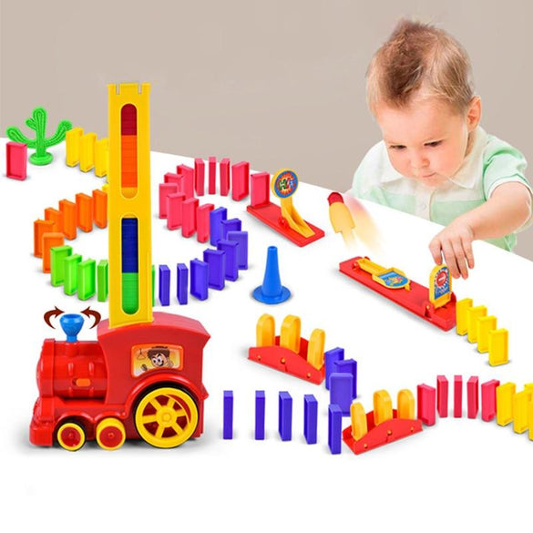 60pcs Electric Domino Car Train Vehicle Model Automatic Set Up Colorful Plastic Dominoes Toys Christmas Gift Game for Boy Kid