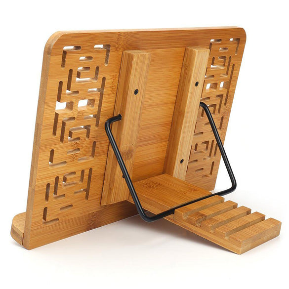 Adjustable Reading Rest Tablet Cook Home Study Room Book Holder Foldable Cookbook Stand Pages Fixed Kitchen Natural Bamboo